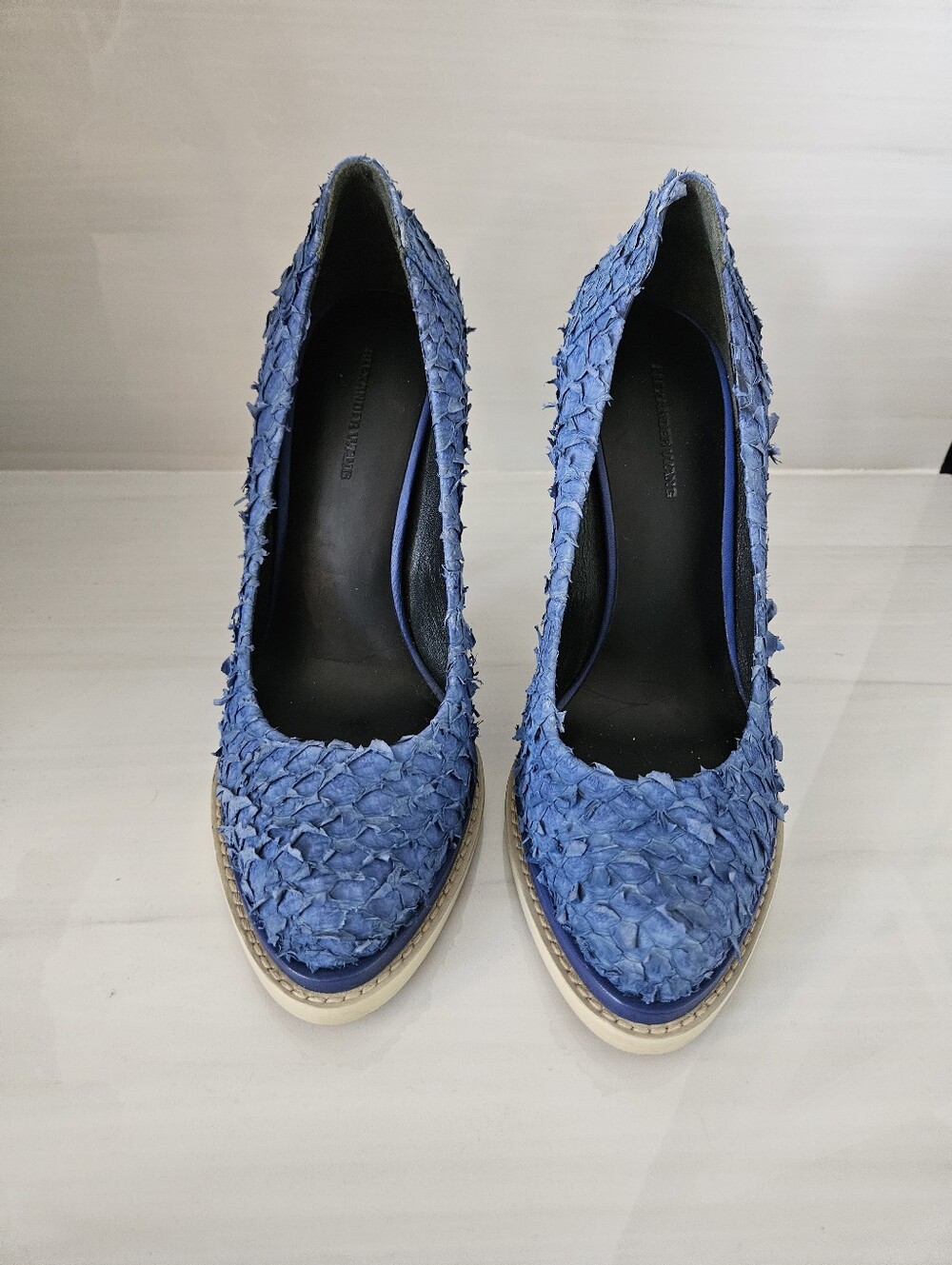 Alexander Wang Blue Suede Fish Scale Heels Size EU 37 - Picture 5 of 9
